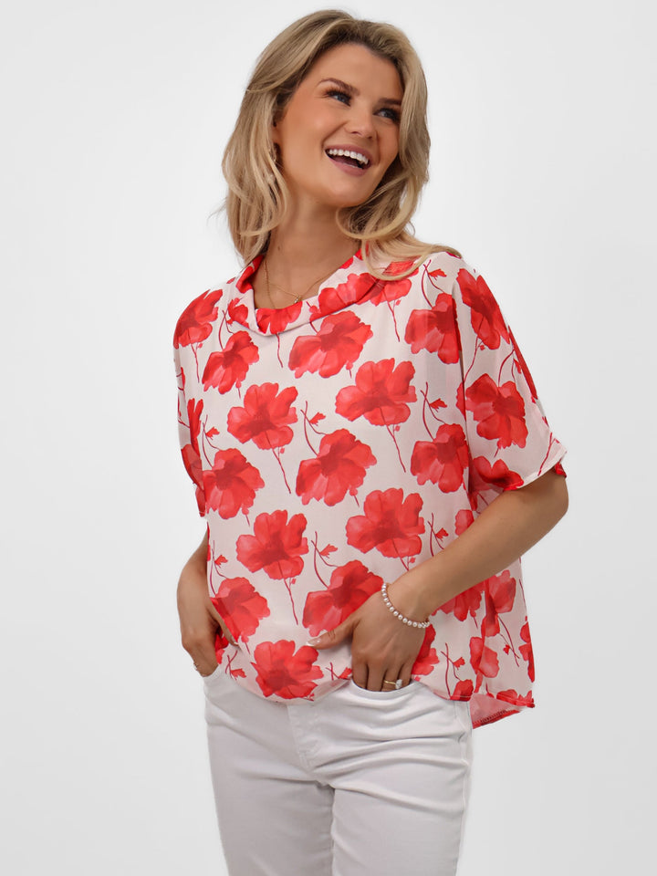 Kate & Pippa Aluna Top In Coral Print-Nicola Ross