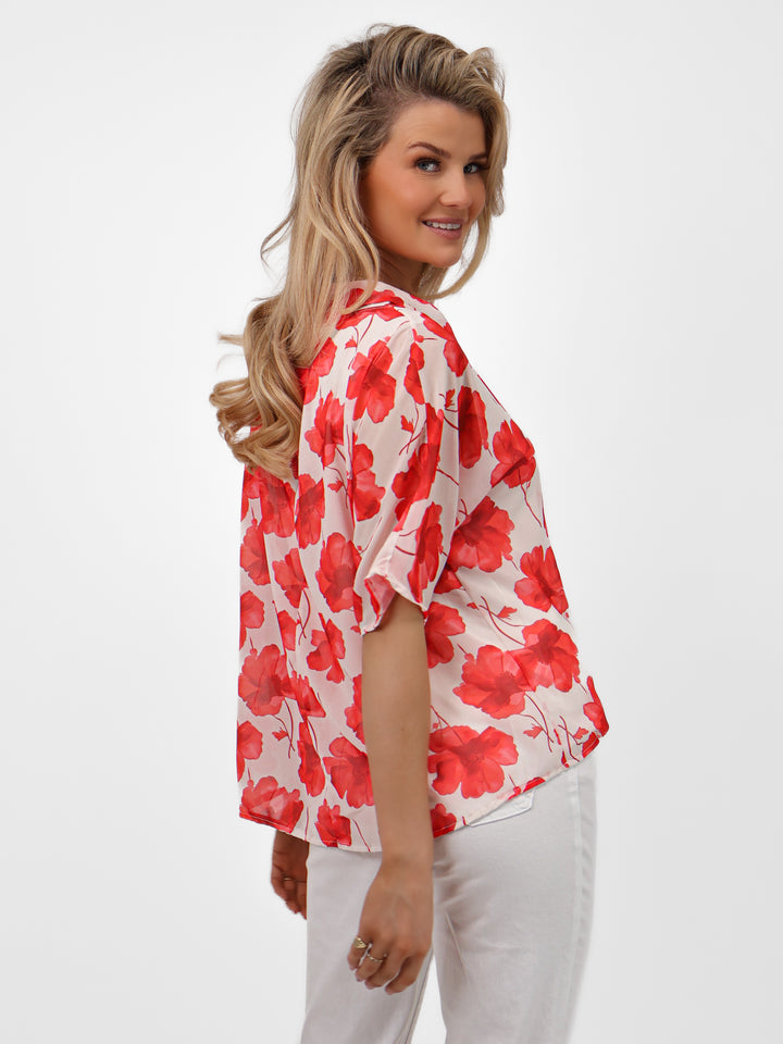 Kate & Pippa Aluna Top In Coral Print-Nicola Ross