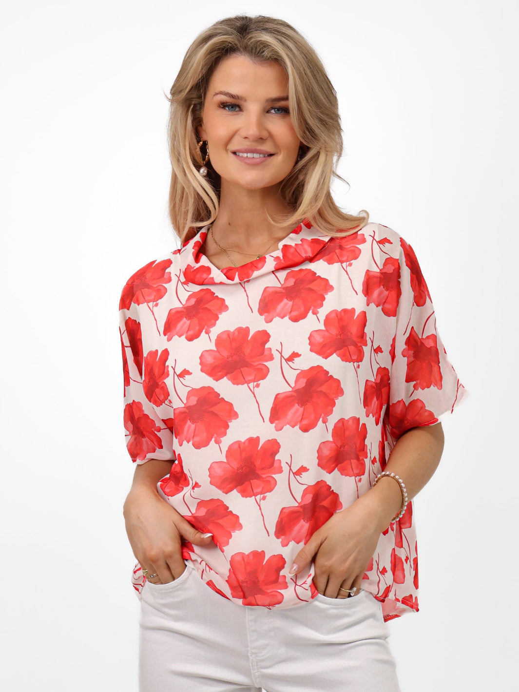 Kate & Pippa Aluna Top In Coral Print-Nicola Ross