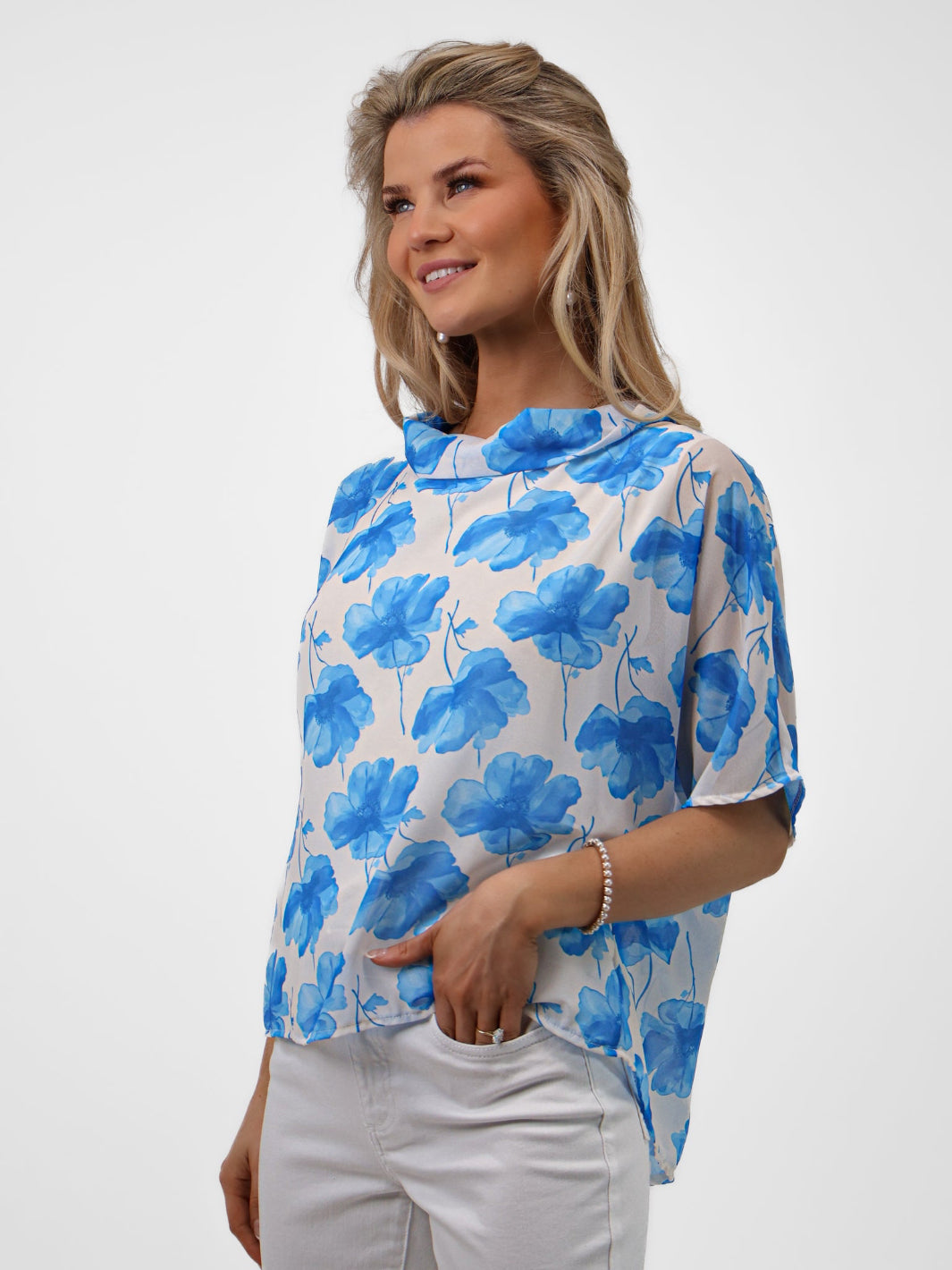 Kate & Pippa Aluna Top In Light Blue Print-Nicola Ross