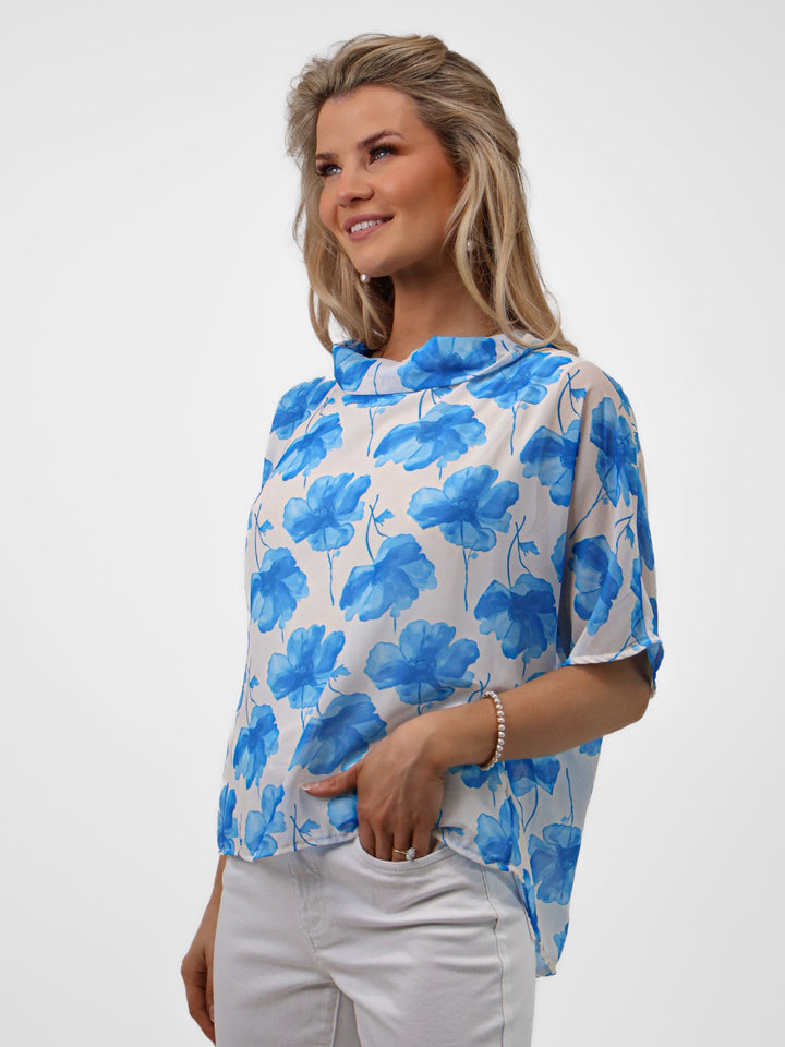 Kate & Pippa Aluna Top In Light Blue Print-Nicola Ross