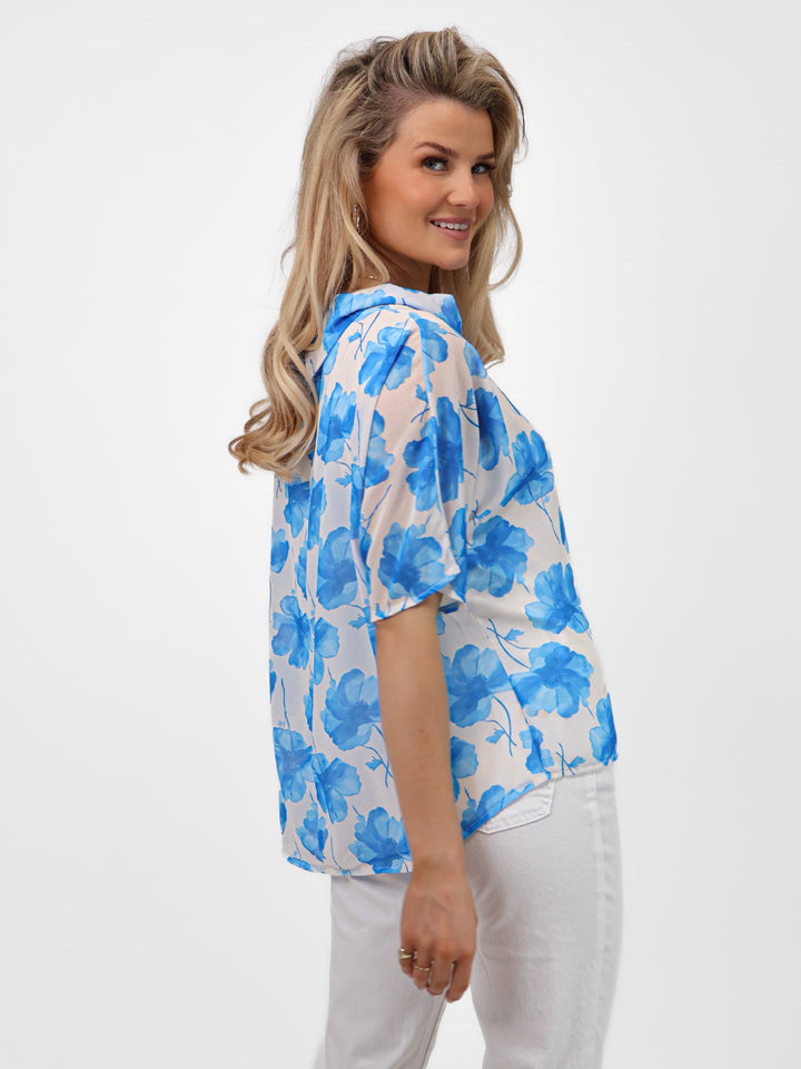 Kate & Pippa Aluna Top In Light Blue Print-Nicola Ross