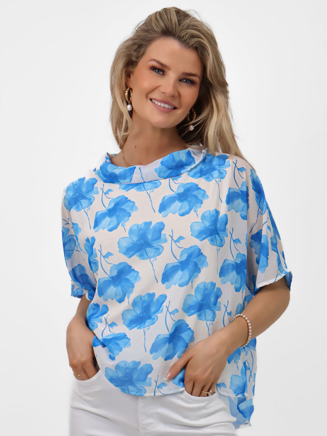 Kate & Pippa Aluna Top In Light Blue Print-Nicola Ross