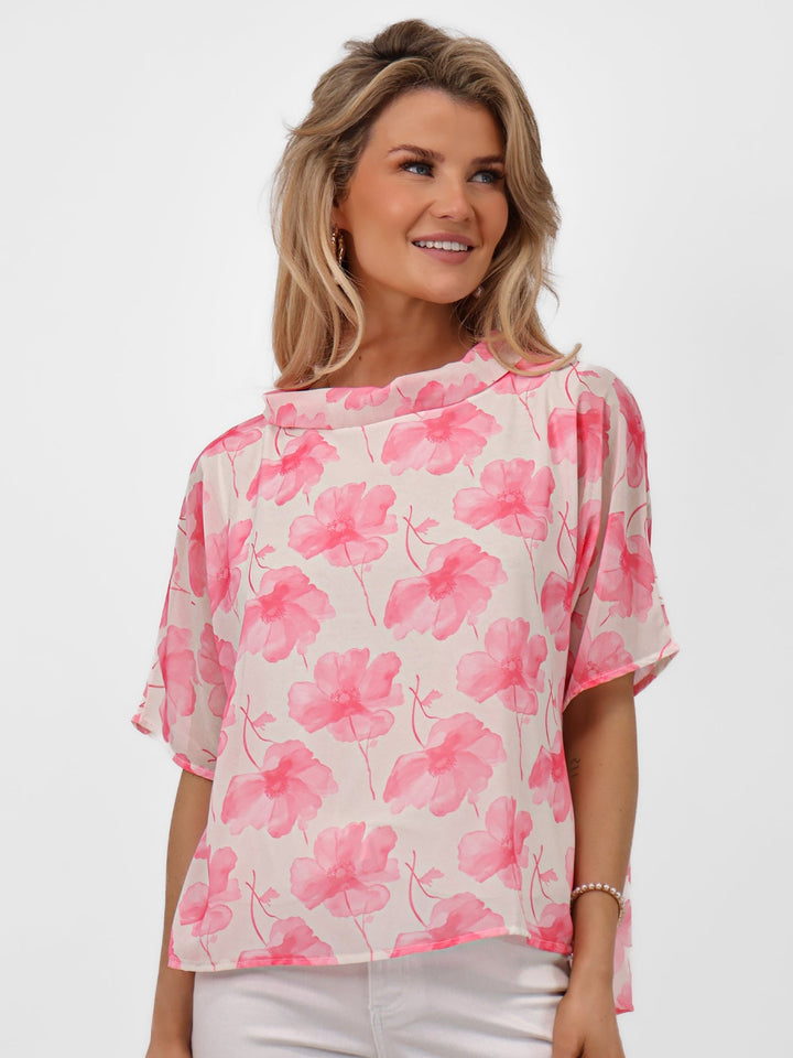 Kate & Pippa Aluna Top In Light Pink Print-Nicola Ross