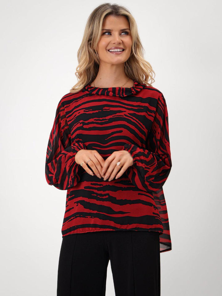 Kate & Pippa Aluna Top In Red Print-Nicola Ross