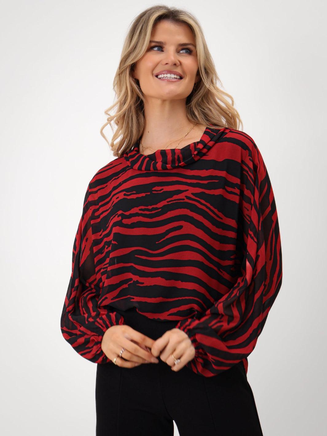 Kate & Pippa Aluna Top In Red Print-Nicola Ross