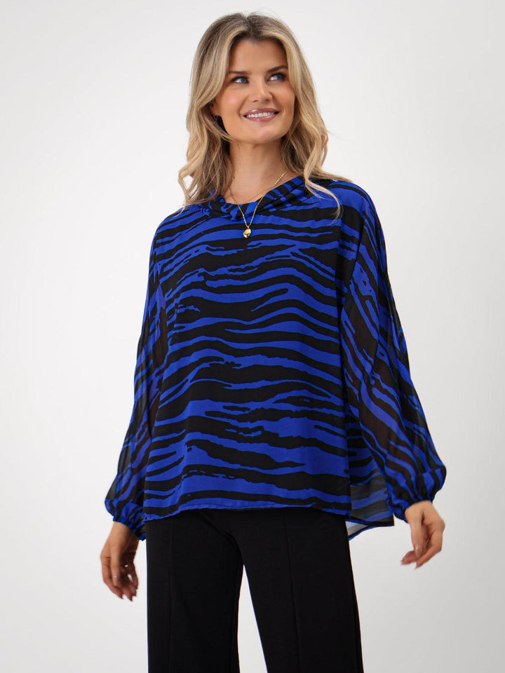 Kate & Pippa Aluna Top In Royal Blue Print-Nicola Ross