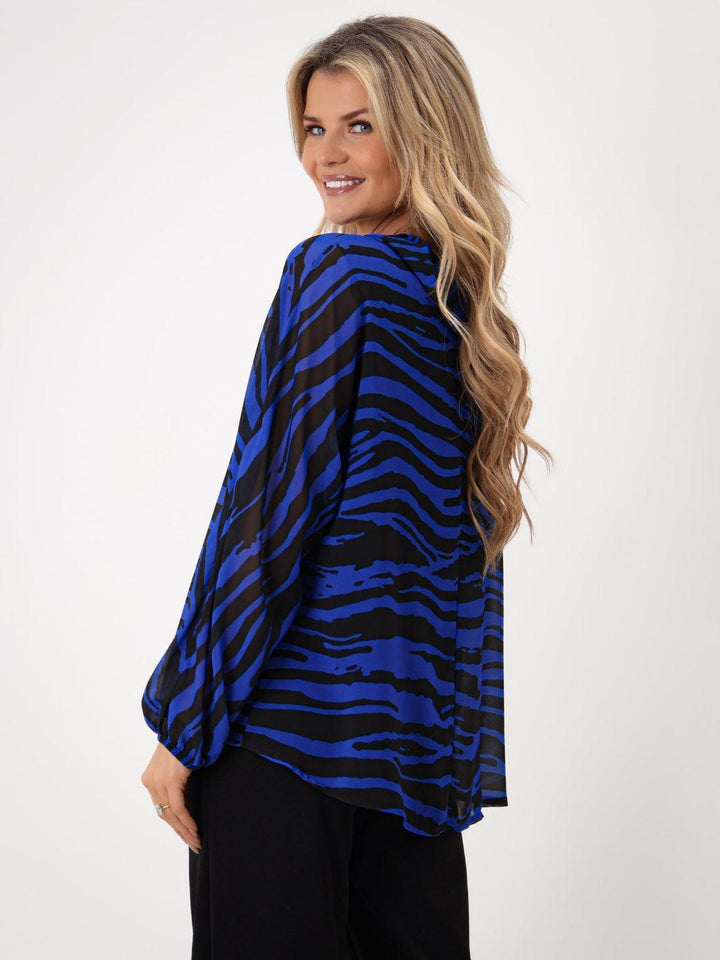 Kate & Pippa Aluna Top In Royal Blue Print-Nicola Ross