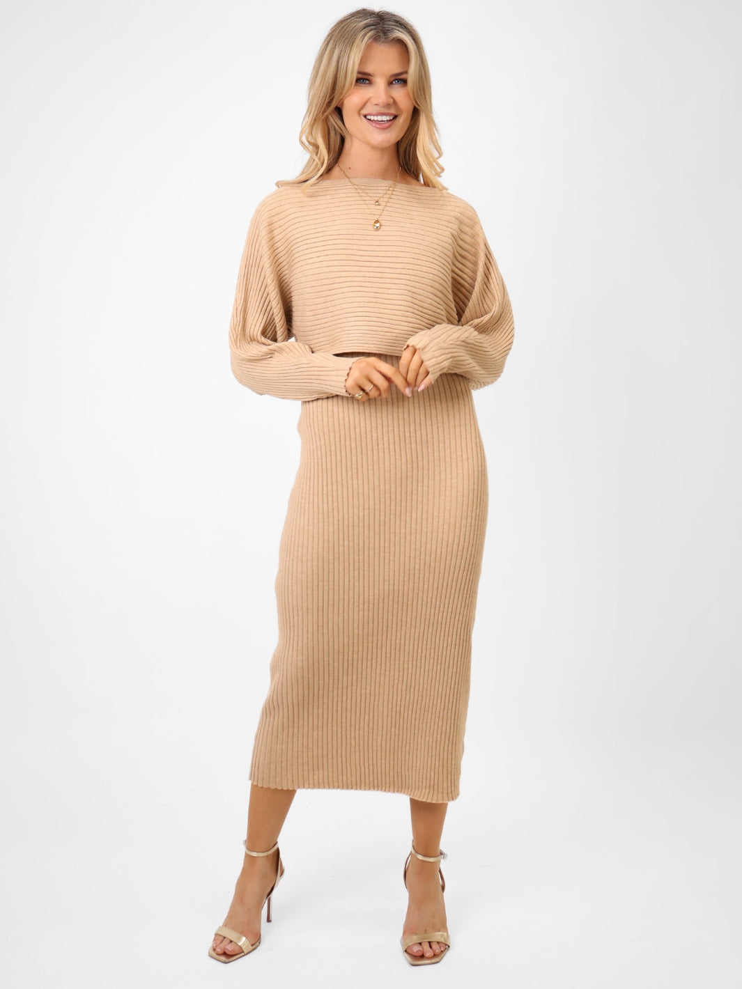 Kate & Pippa Amelia Knit Dress In Beige-Nicola Ross