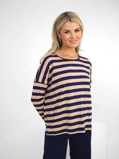 Kate & Pippa Anya Striped Top In Beige / Navy-Nicola Ross