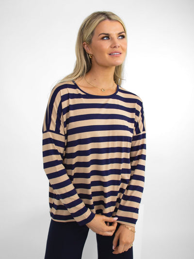 Kate & Pippa Anya Striped Top In Beige / Navy-Nicola Ross