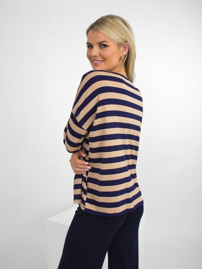 Kate & Pippa Anya Striped Top In Beige / Navy-Nicola Ross