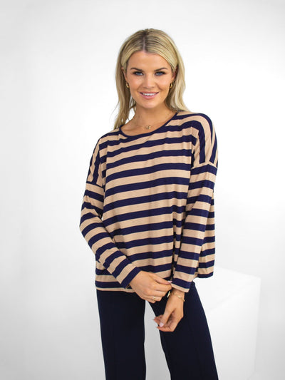 Kate & Pippa Anya Striped Top In Beige / Navy-Nicola Ross