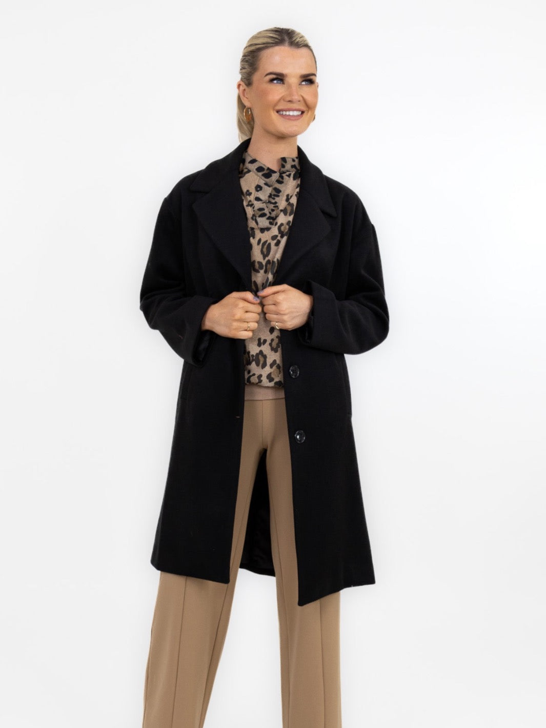Kate & Pippa Arezzo Coat In Black-Nicola Ross