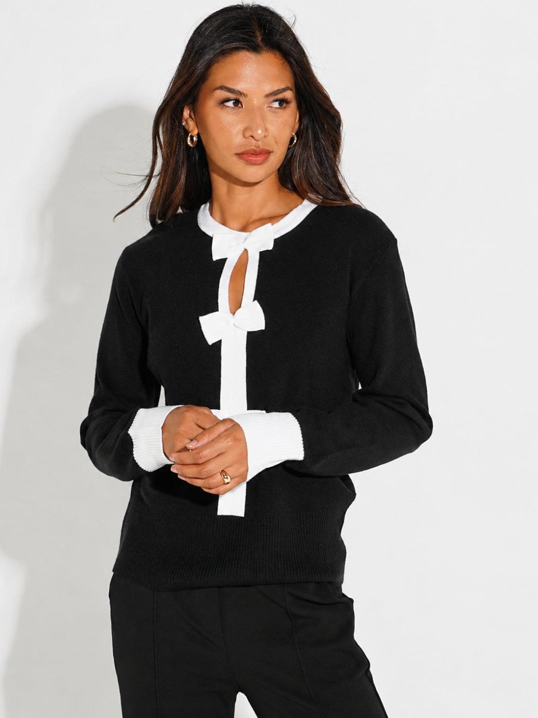 Kate & Pippa Aspen Bow Knit In Black-Nicola Ross