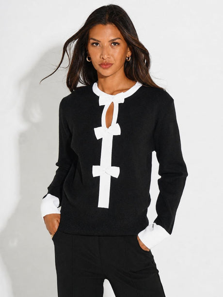 Kate & Pippa Aspen Bow Knit In Black-Nicola Ross