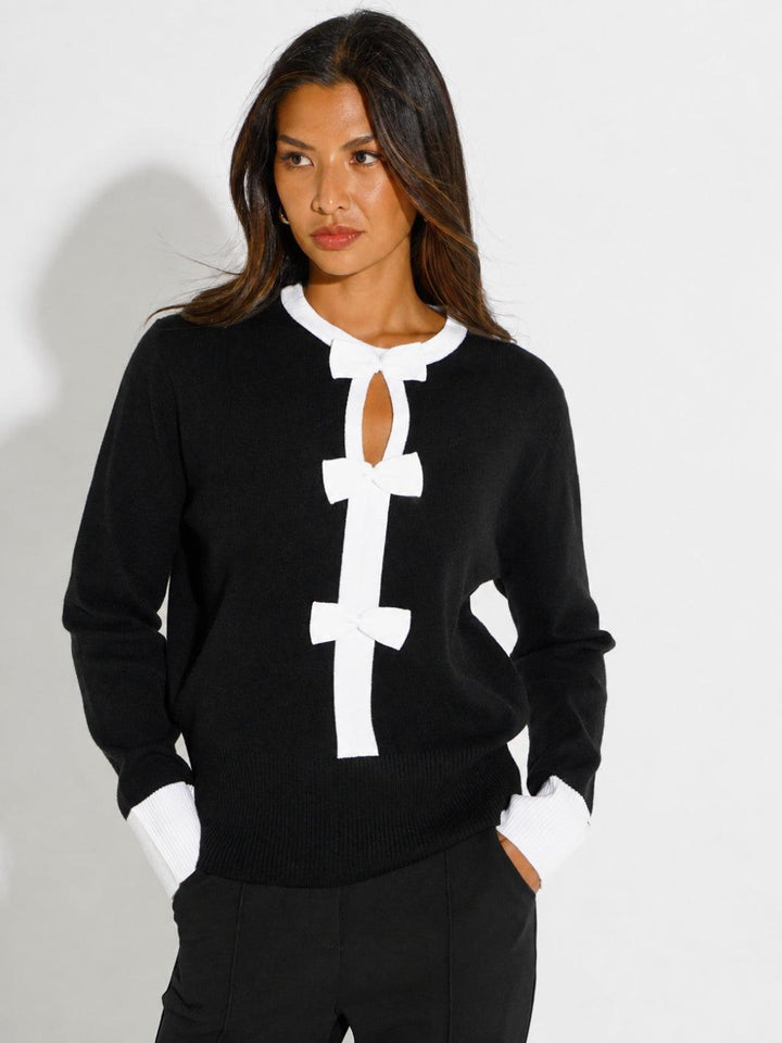 Kate & Pippa Aspen Bow Knit In Black-Nicola Ross