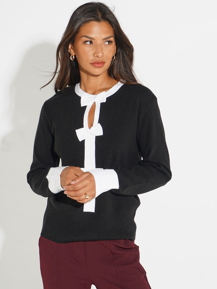 Kate & Pippa Aspen Bow Knit In Black-Nicola Ross