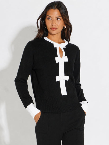 Kate & Pippa Aspen Bow Knit In Black-Nicola Ross