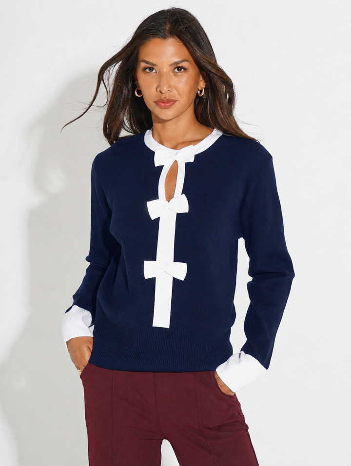 Kate & Pippa Aspen Bow Knit In Navy-Nicola Ross