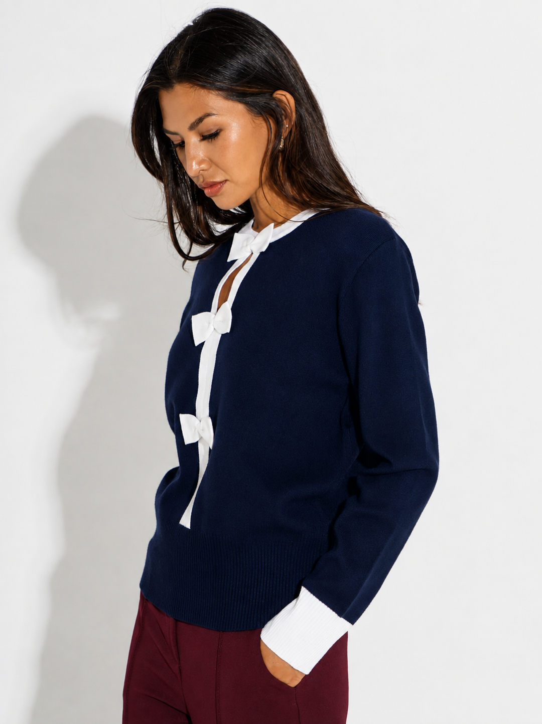 Kate & Pippa Aspen Bow Knit In Navy-Nicola Ross