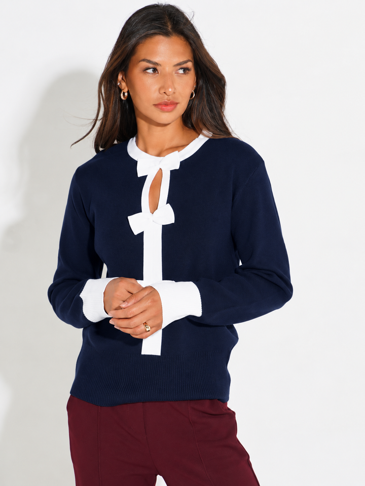 Kate & Pippa Aspen Bow Knit In Navy-Nicola Ross