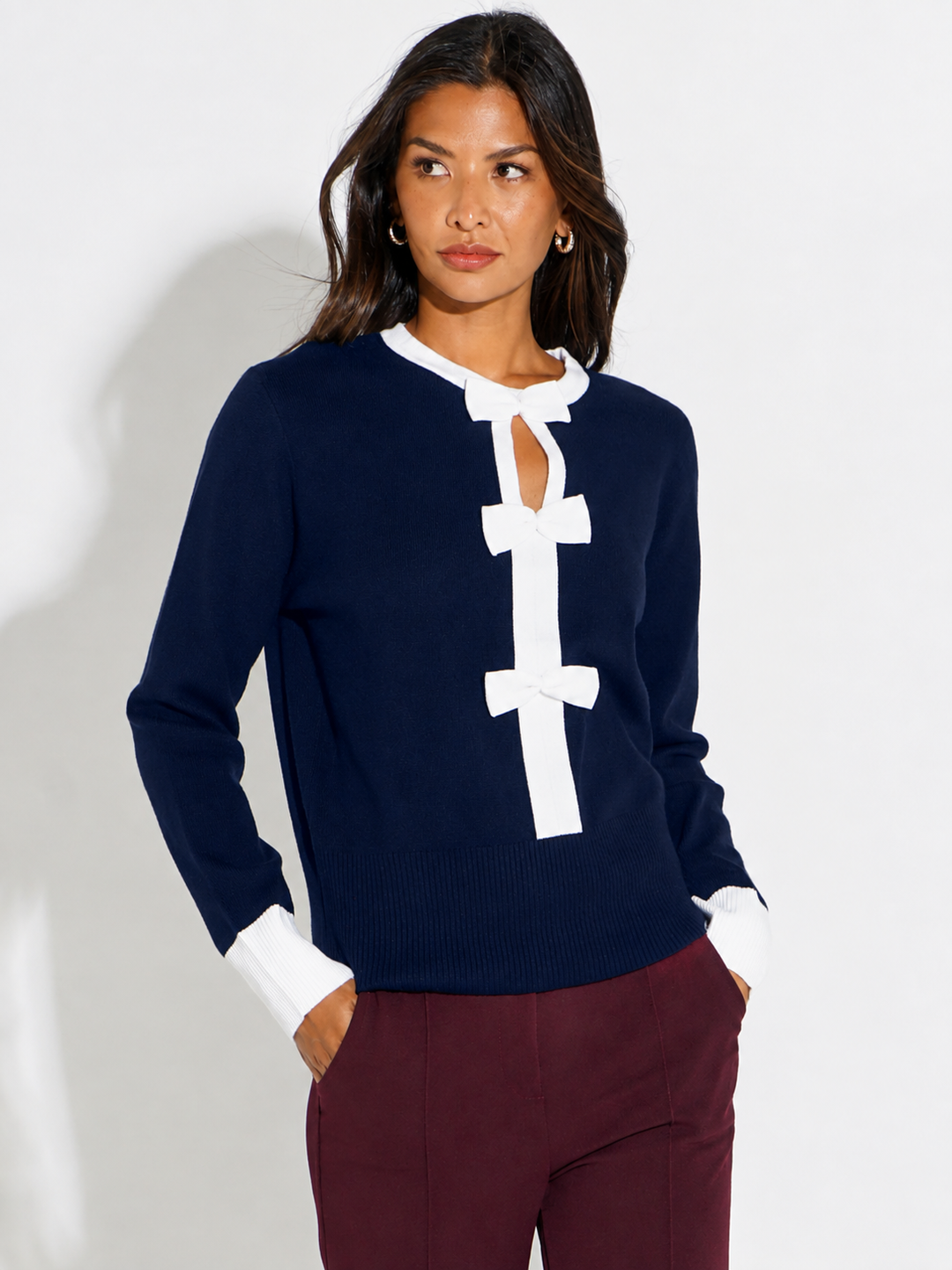 Kate & Pippa Aspen Bow Knit In Navy-Nicola Ross