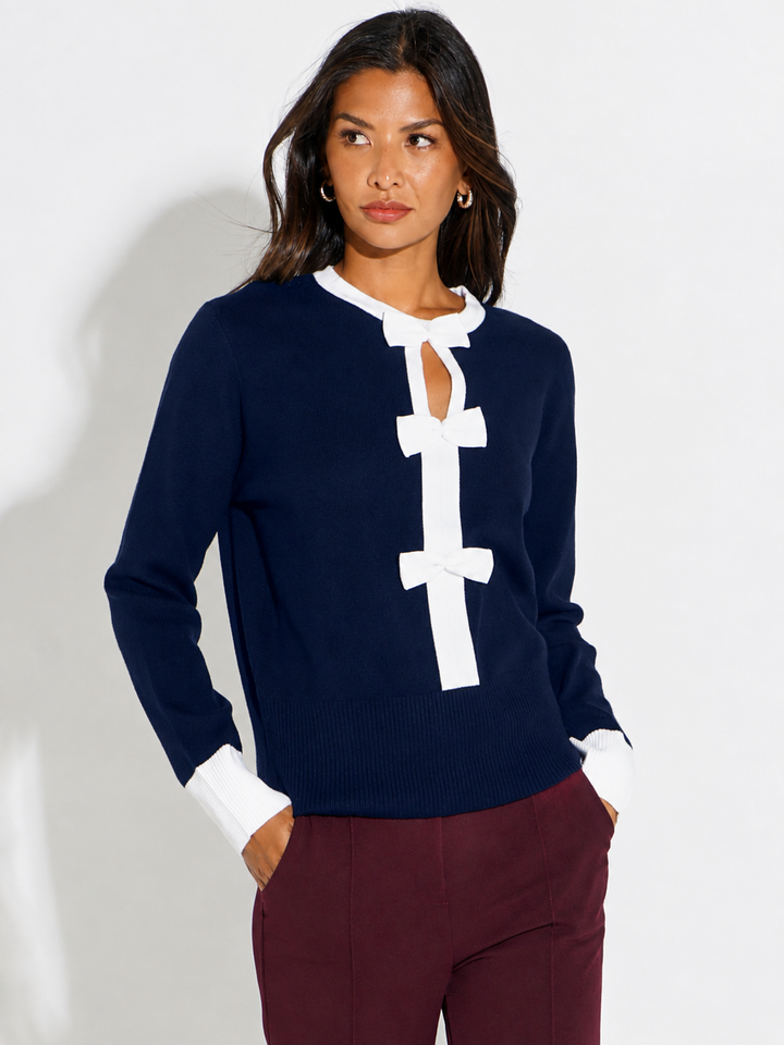 Kate & Pippa Aspen Bow Knit In Navy-Nicola Ross