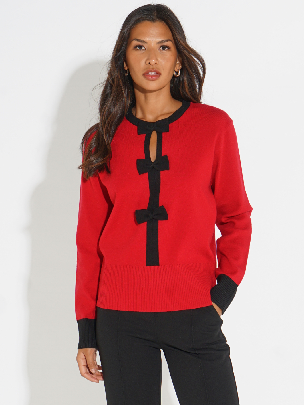 Kate & Pippa Aspen Bow Knit In Red-Nicola Ross