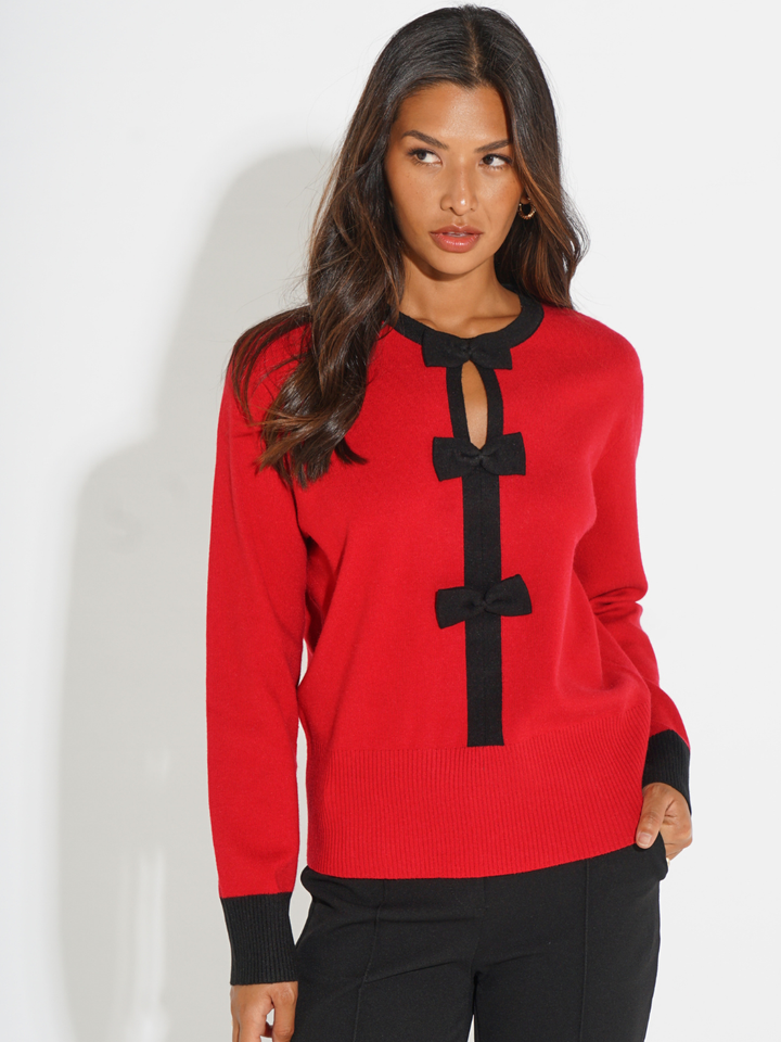 Kate & Pippa Aspen Bow Knit In Red-Nicola Ross
