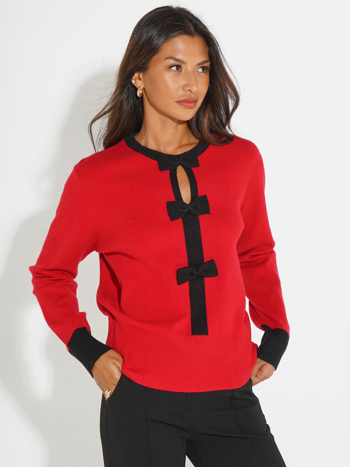 Kate & Pippa Aspen Bow Knit In Red-Nicola Ross