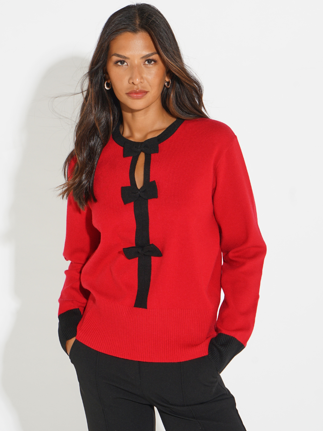 Kate & Pippa Aspen Bow Knit In Red-Nicola Ross