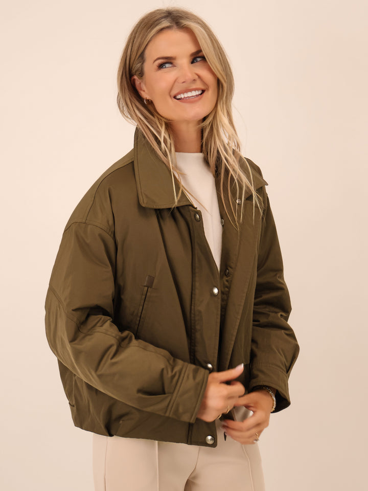 Kate & Pippa Aspen Detachable Fur Collar Jacket In Khaki-Nicola Ross