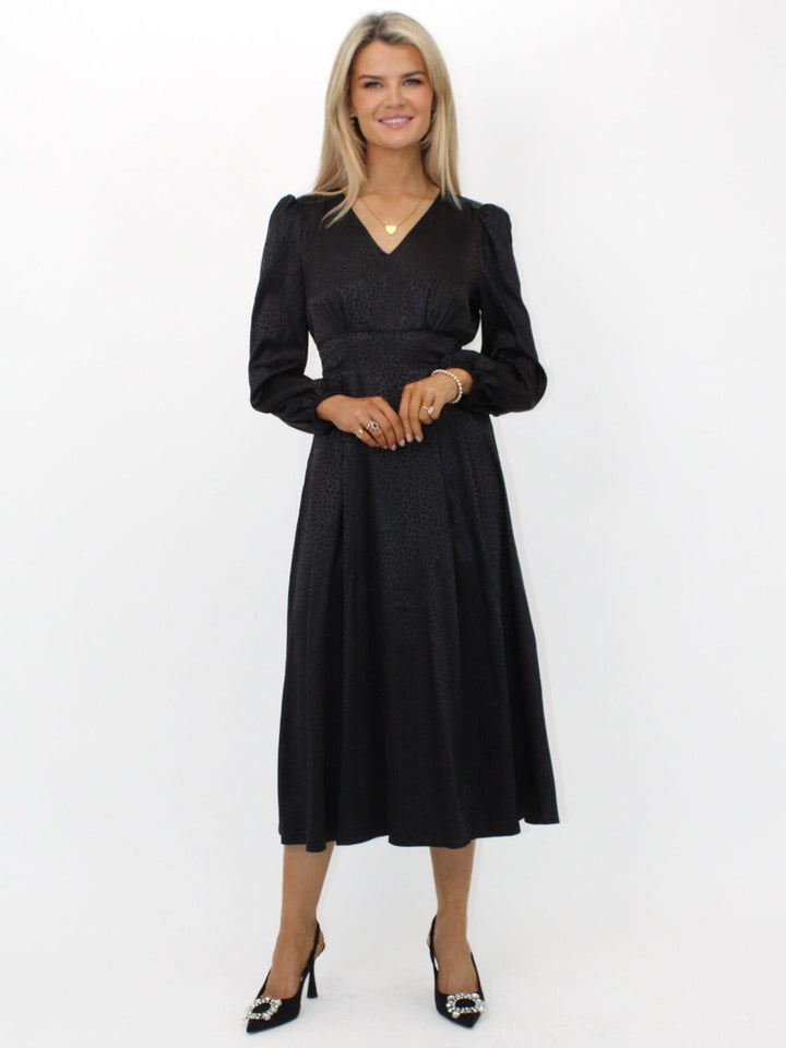 Kate & Pippa Audrey Midi Dress In Black Print-Nicola Ross
