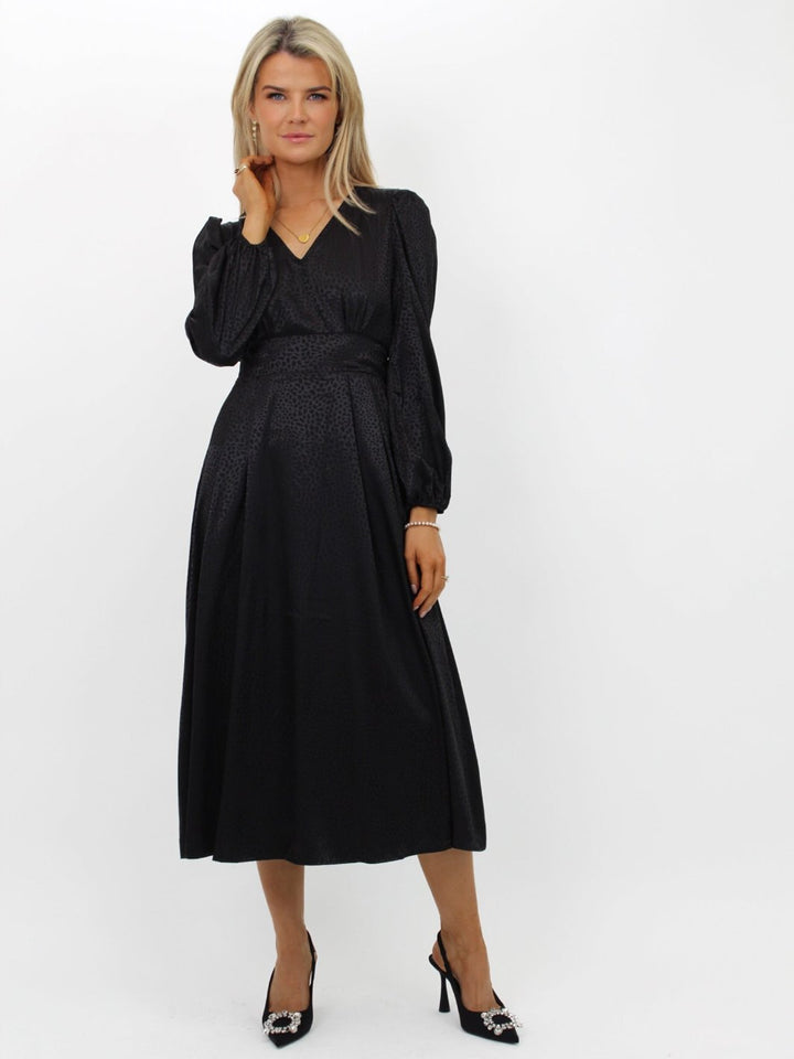 Kate & Pippa Audrey Midi Dress In Black Print-Nicola Ross