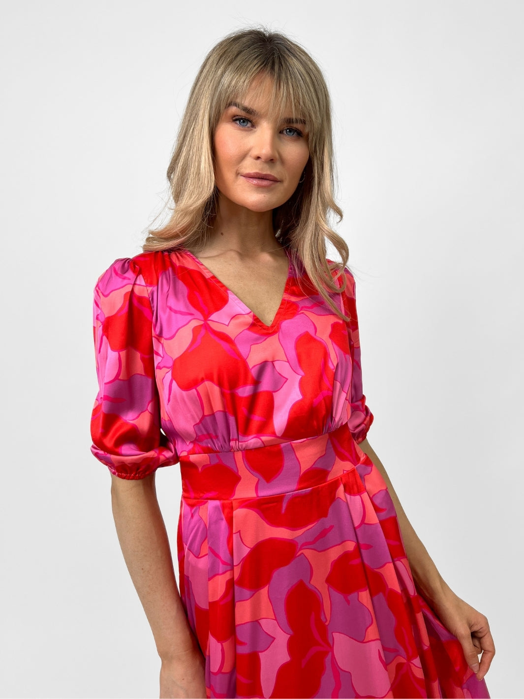 Kate & Pippa Audrey Midi Dress In Pink Print-Nicola Ross