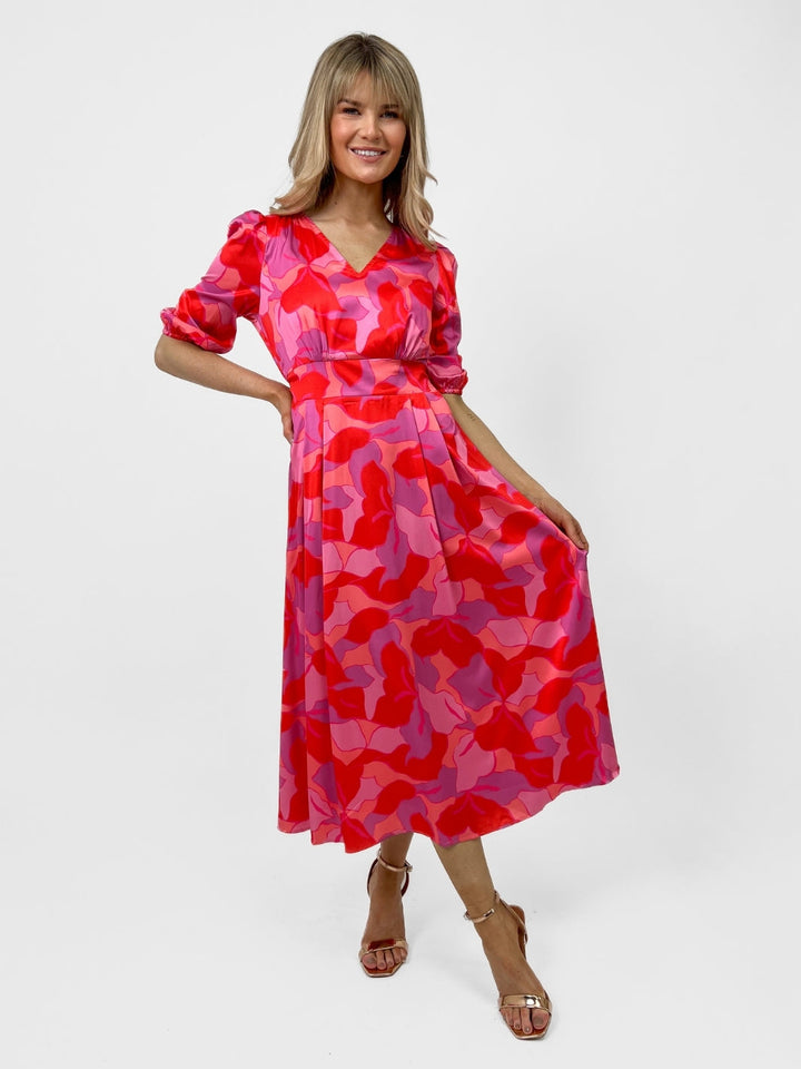 Kate & Pippa Audrey Midi Dress In Pink Print-Nicola Ross