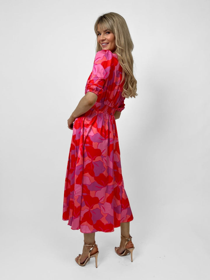 Kate & Pippa Audrey Midi Dress In Pink Print-Nicola Ross