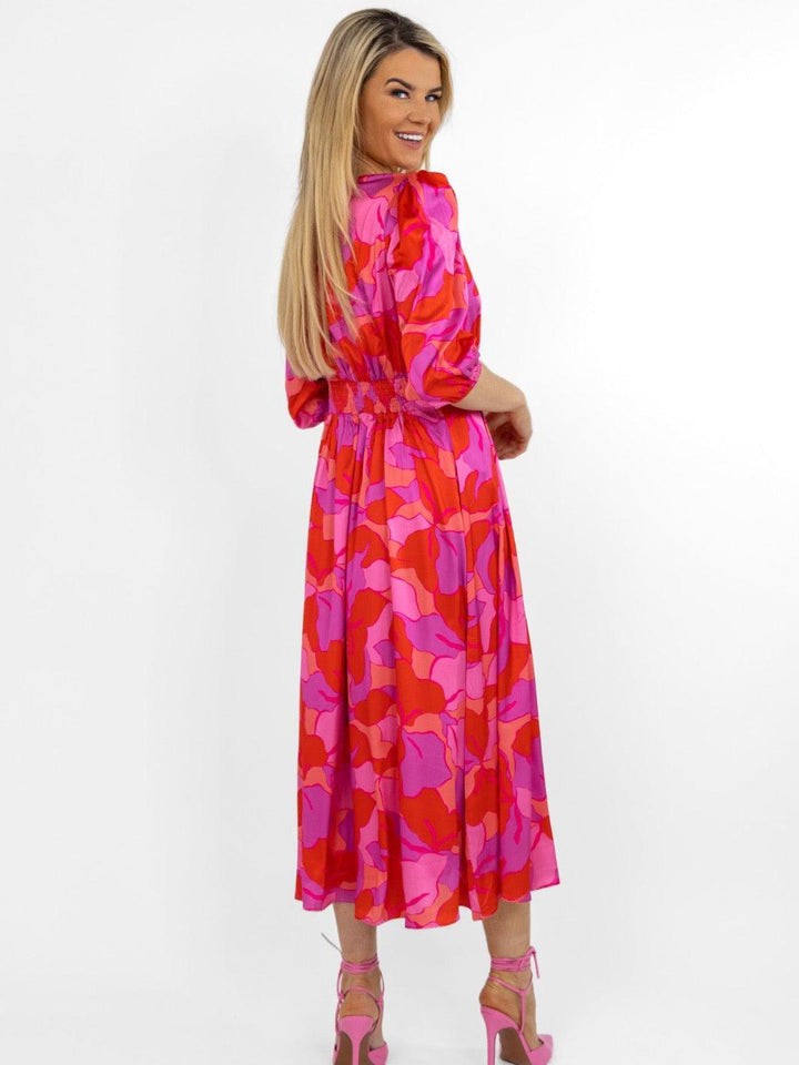 Kate & Pippa Audrey Midi Dress In Pink Print-Nicola Ross