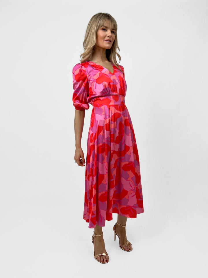 Kate & Pippa Audrey Midi Dress In Pink Print-Nicola Ross