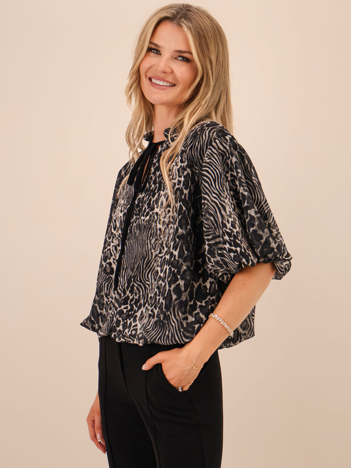 Kate & Pippa Ava Bow Top In Black Print-Nicola Ross