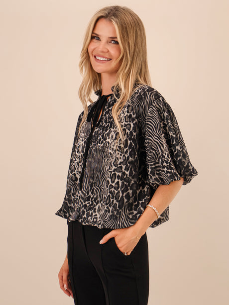 Kate & Pippa Ava Bow Top In Black Print-Nicola Ross