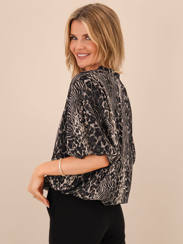 Kate & Pippa Ava Bow Top In Black Print-Nicola Ross