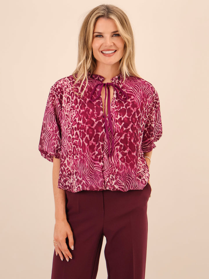 Kate & Pippa Ava Bow Top In Magenta Print-Nicola Ross