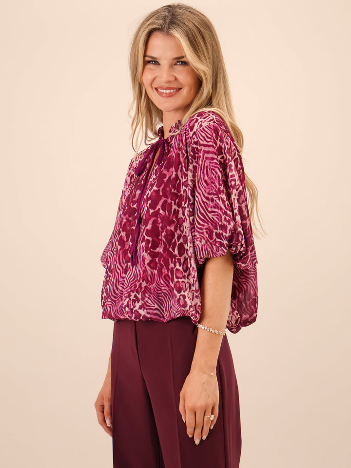 Kate & Pippa Ava Bow Top In Magenta Print-Nicola Ross