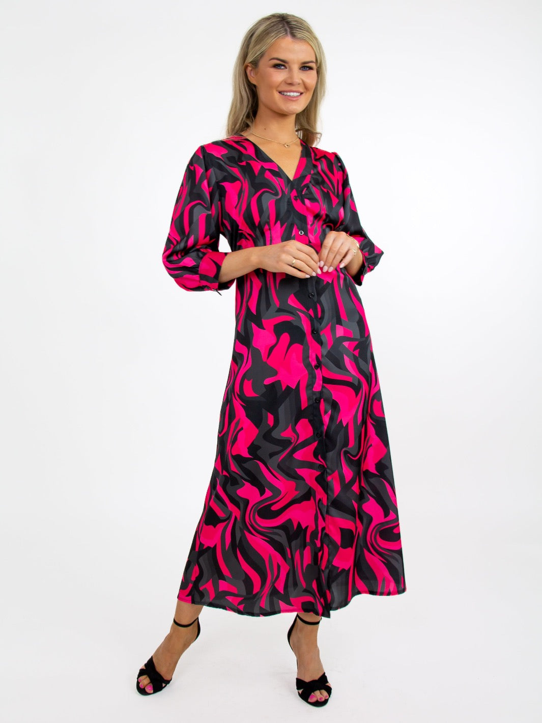 Kate & Pippa Ava Dress In Pink / Grey Print-Nicola Ross