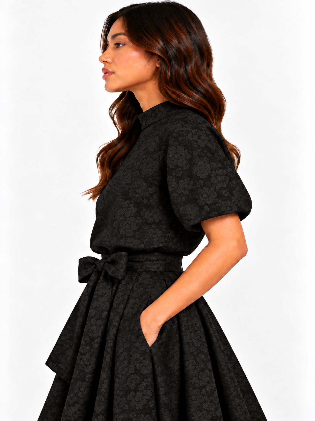 Kate & Pippa Ava Jacquard Bow Top In Black-Nicola Ross