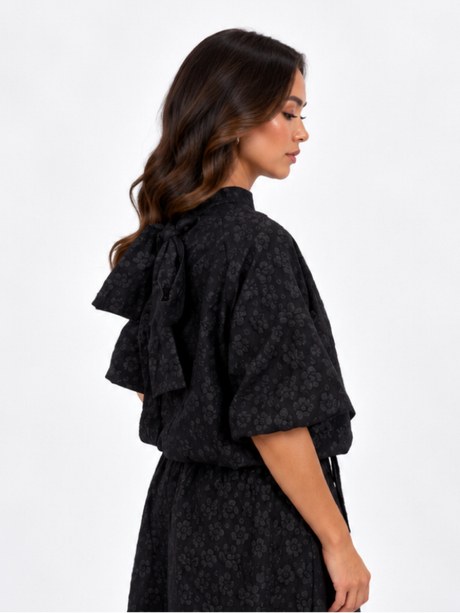Kate & Pippa Ava Jacquard Bow Top In Black-Nicola Ross