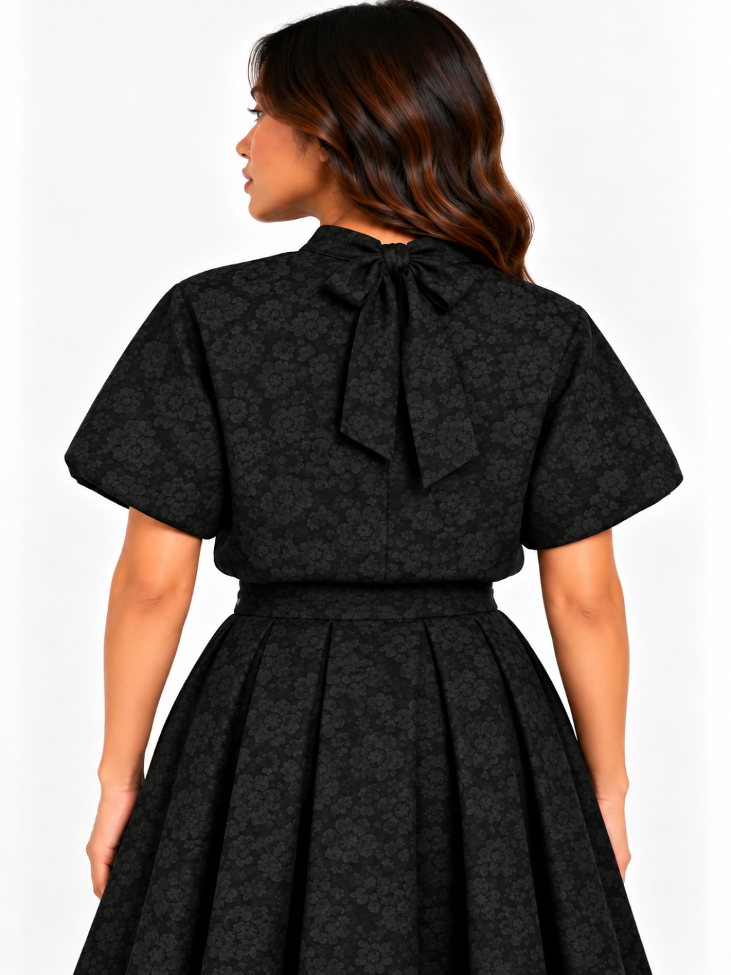 Kate & Pippa Ava Jacquard Bow Top In Black-Nicola Ross