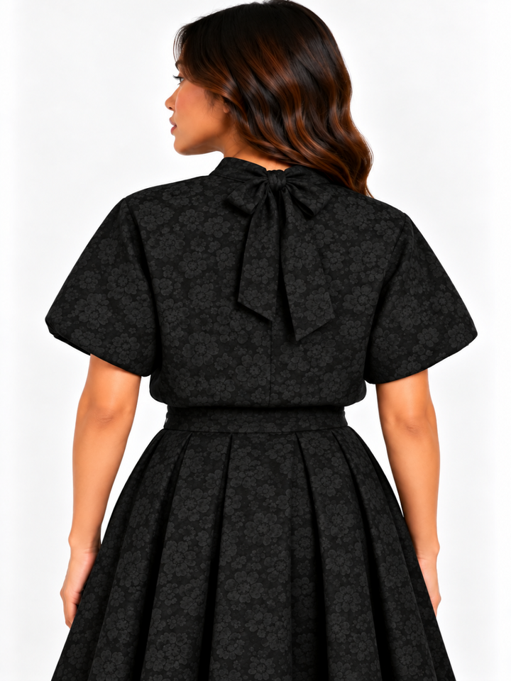 Kate & Pippa Ava Jacquard Bow Top In Black-Nicola Ross